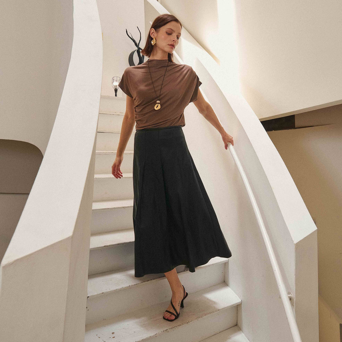Leather Pleated Midi Skirt