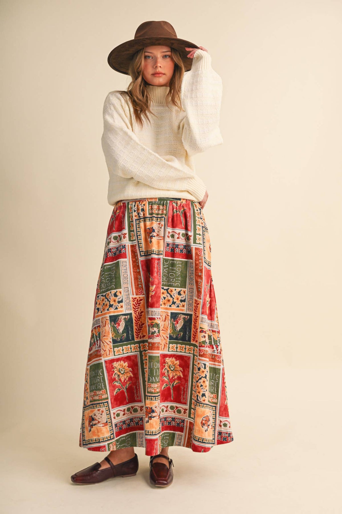 PATCH PRINT MIDI SKIRT