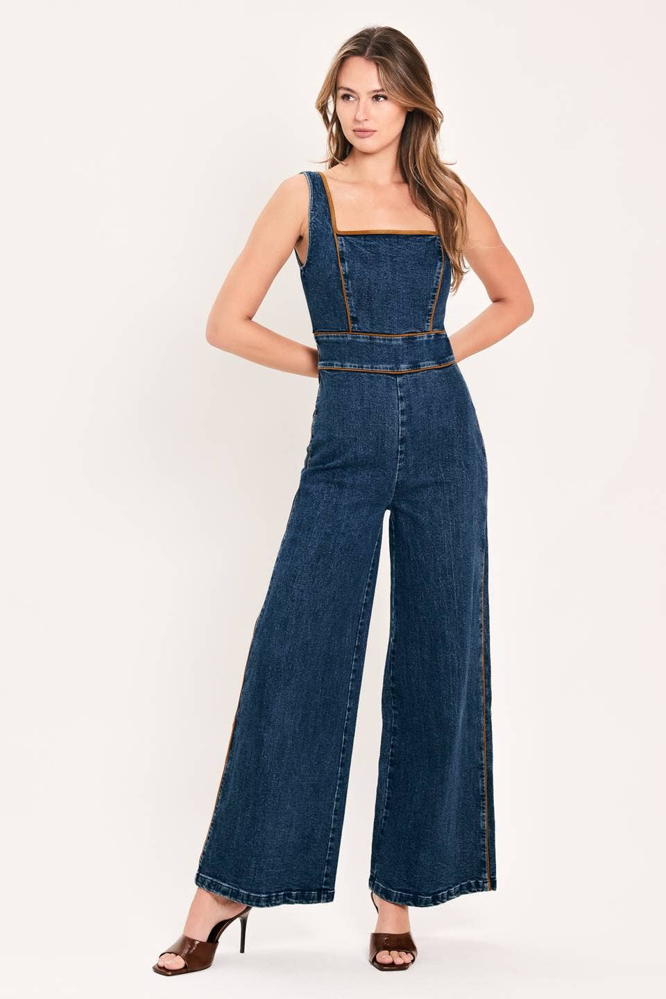 A washed denim jumpsuit