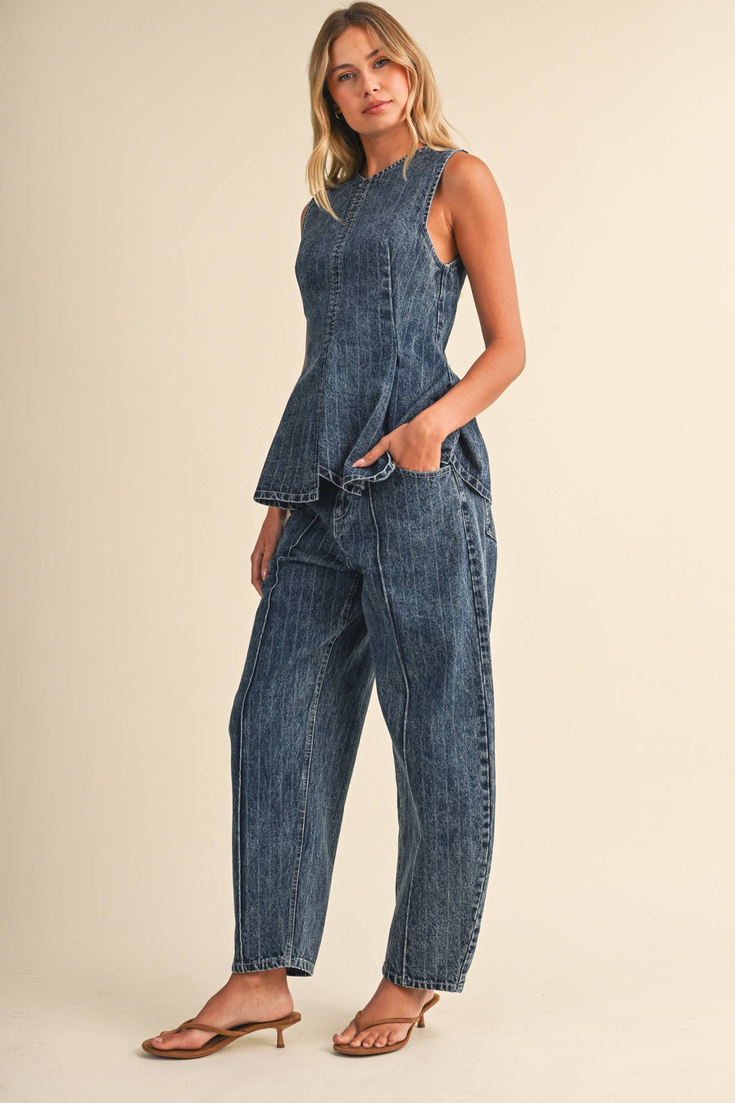 DENIM PEPLUM & BARREL SET