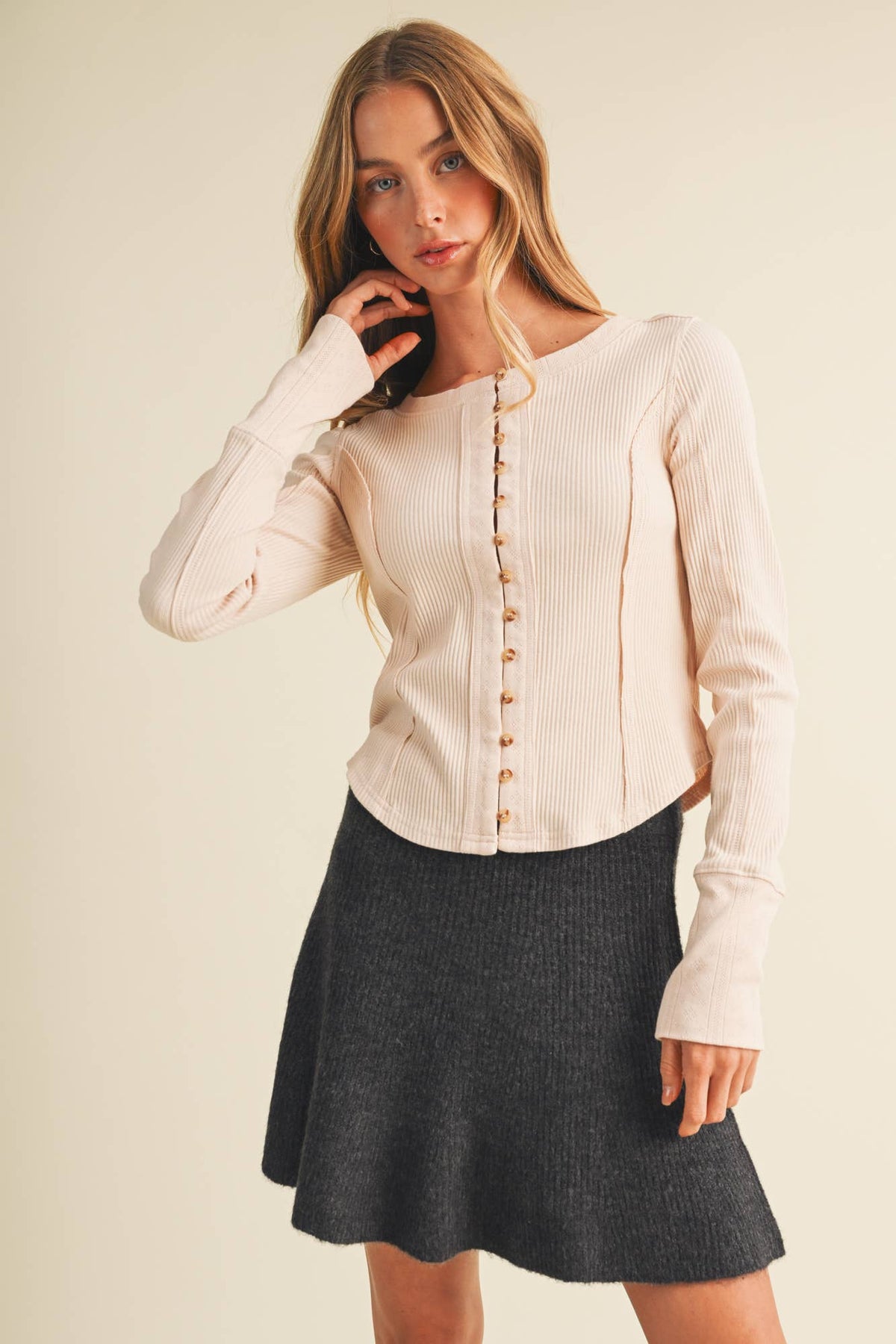 Corset-Seam Cuff Blouse