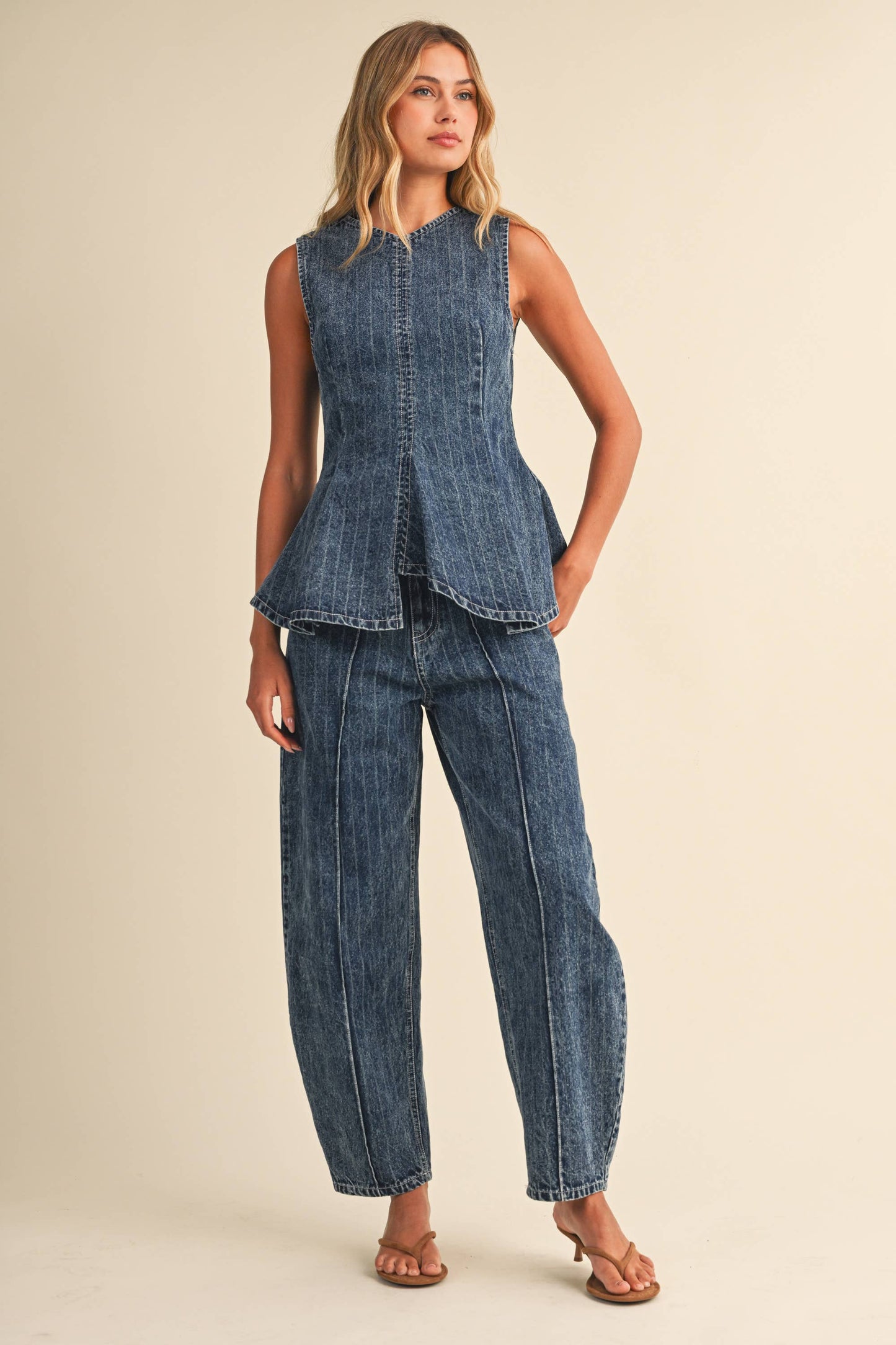 DENIM PEPLUM & BARREL SET