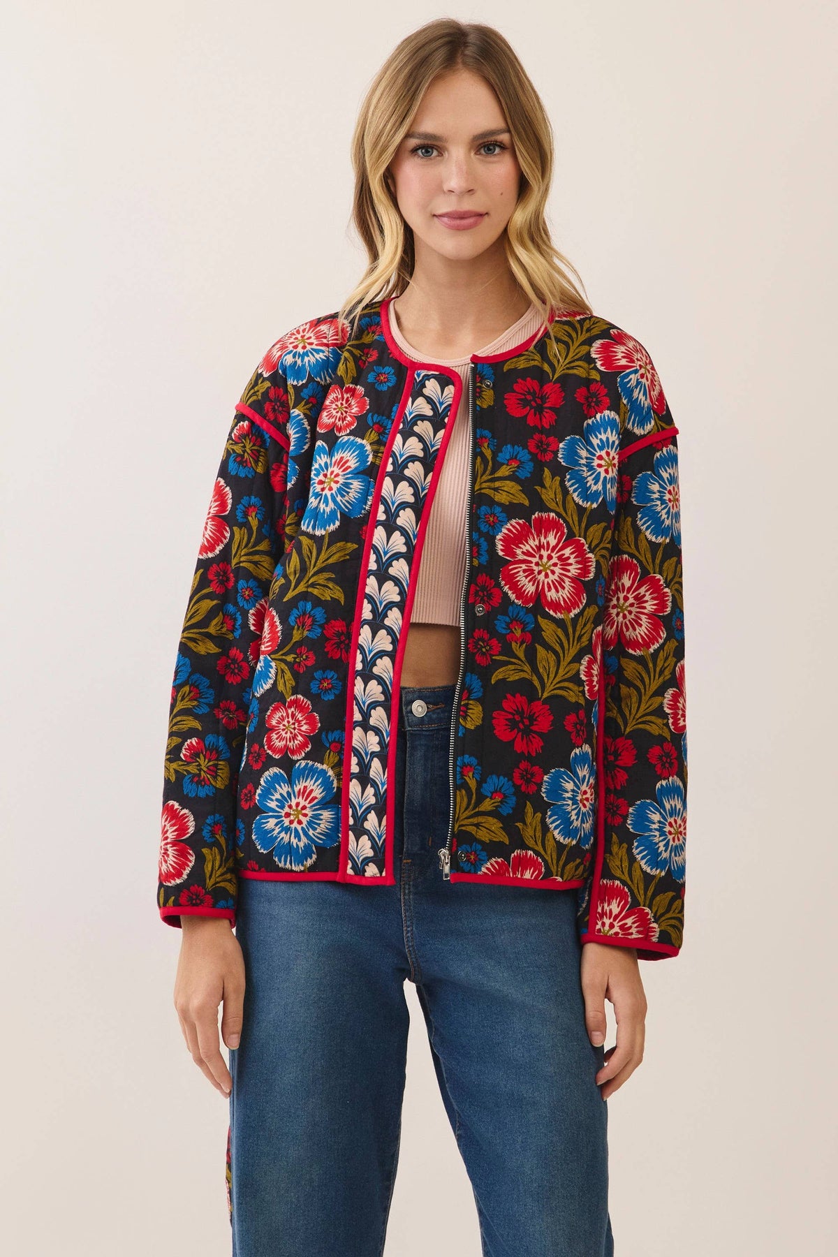 Floral print belted jacket