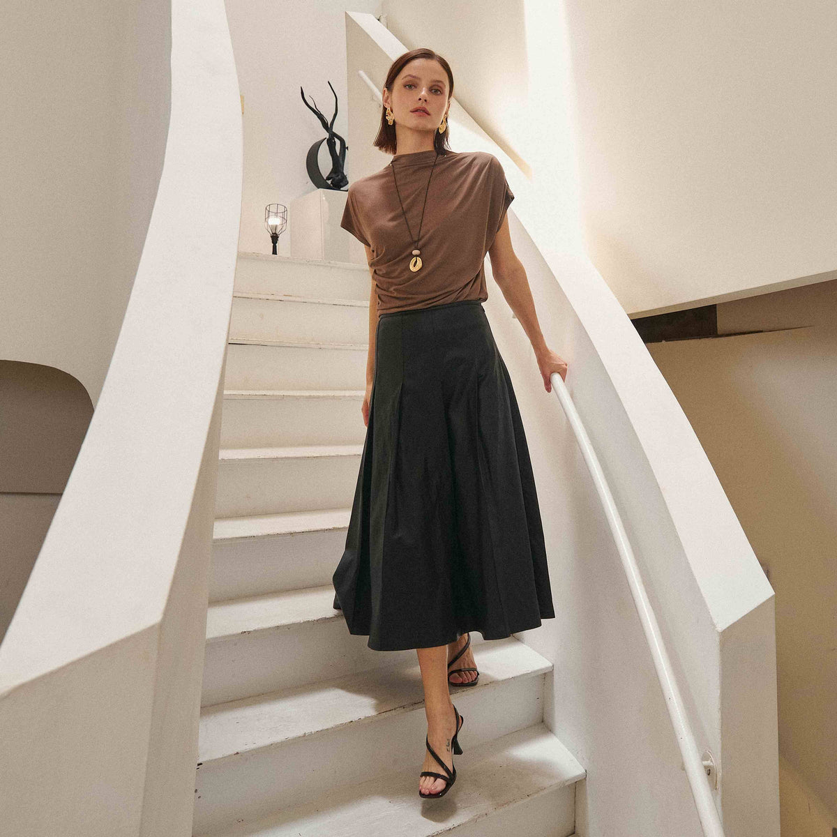 Leather Pleated Midi Skirt