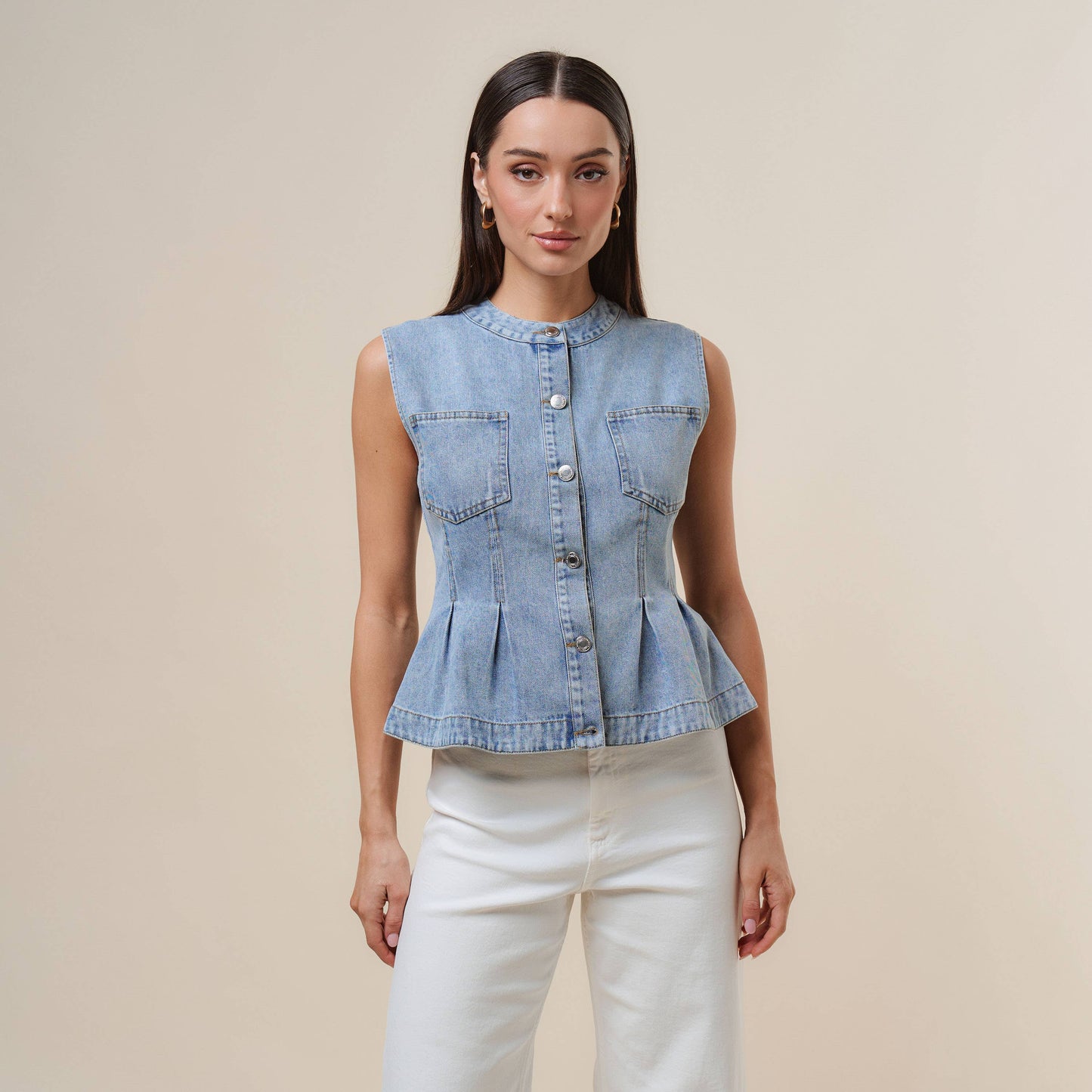 Denim peplum vest