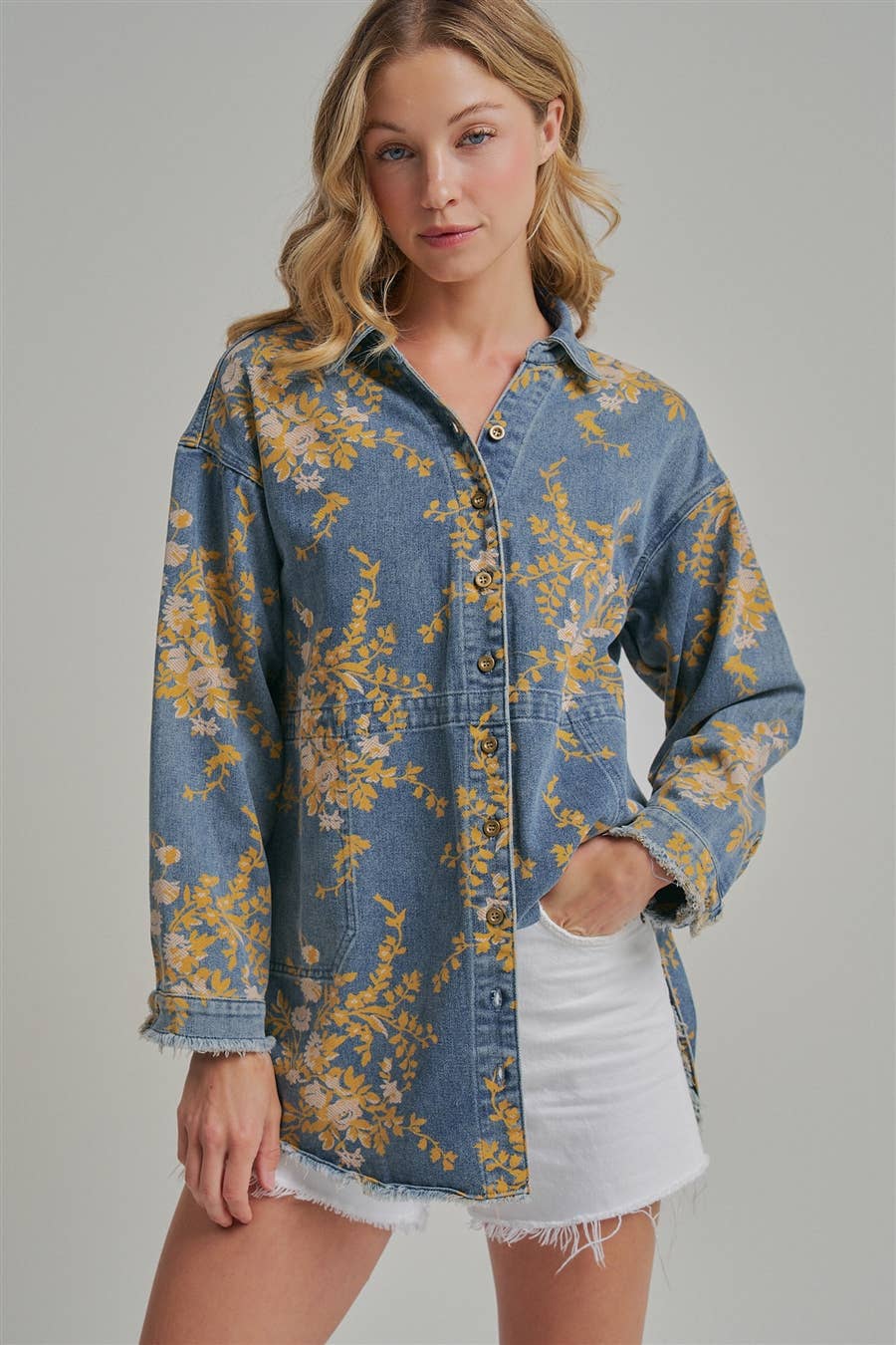FLORAL DENIM SHIRT