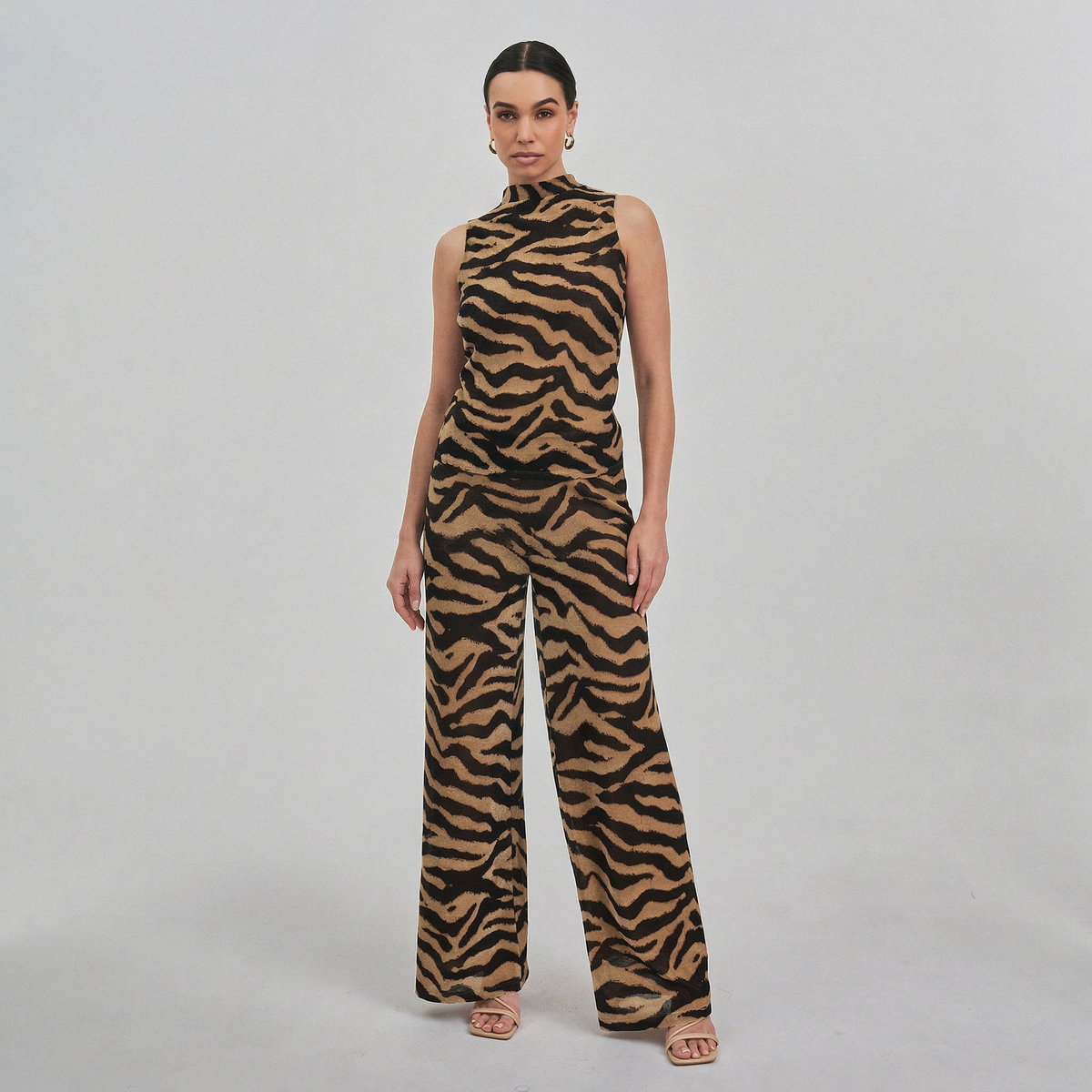 Tiger print mock neck top