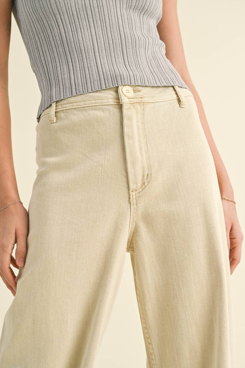 Beige Wide Leg Jeans