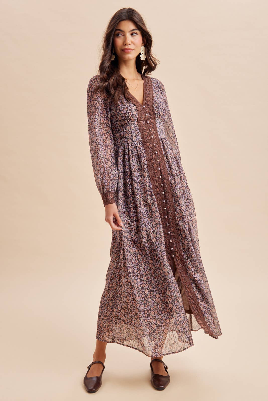 LACE TRIM FLORAL MAXI