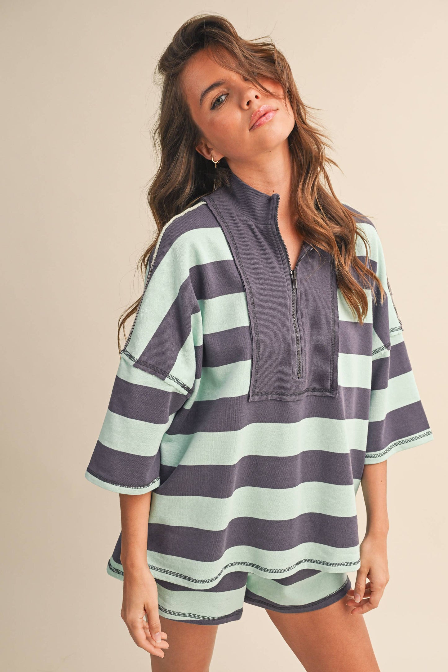 STRIPED HALF ZIP SET *More Colors*