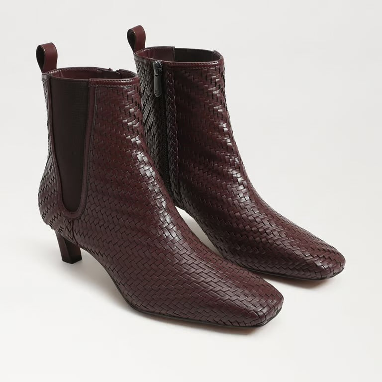 Peony Weave French Burgundy Leather Ankle Boot