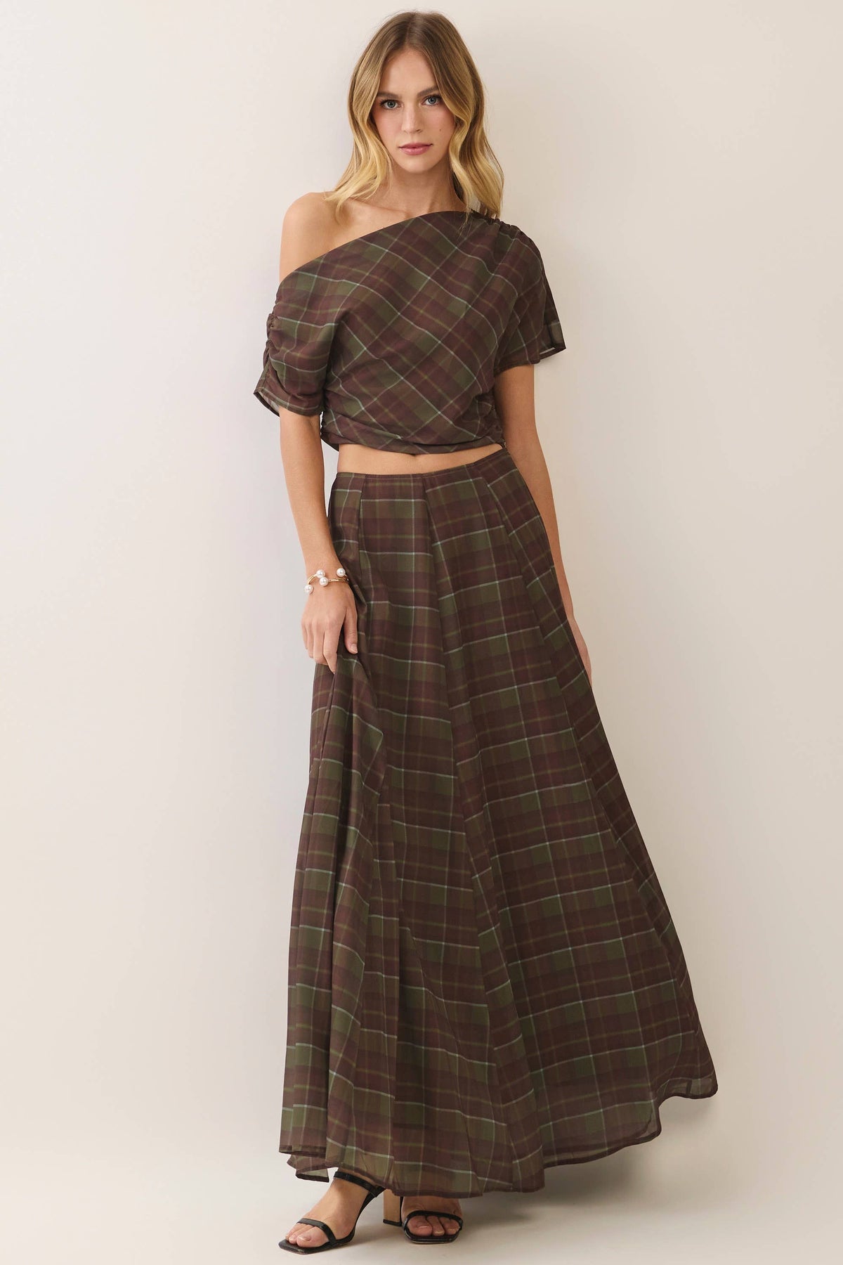Plaid Maxi A Line Skirt