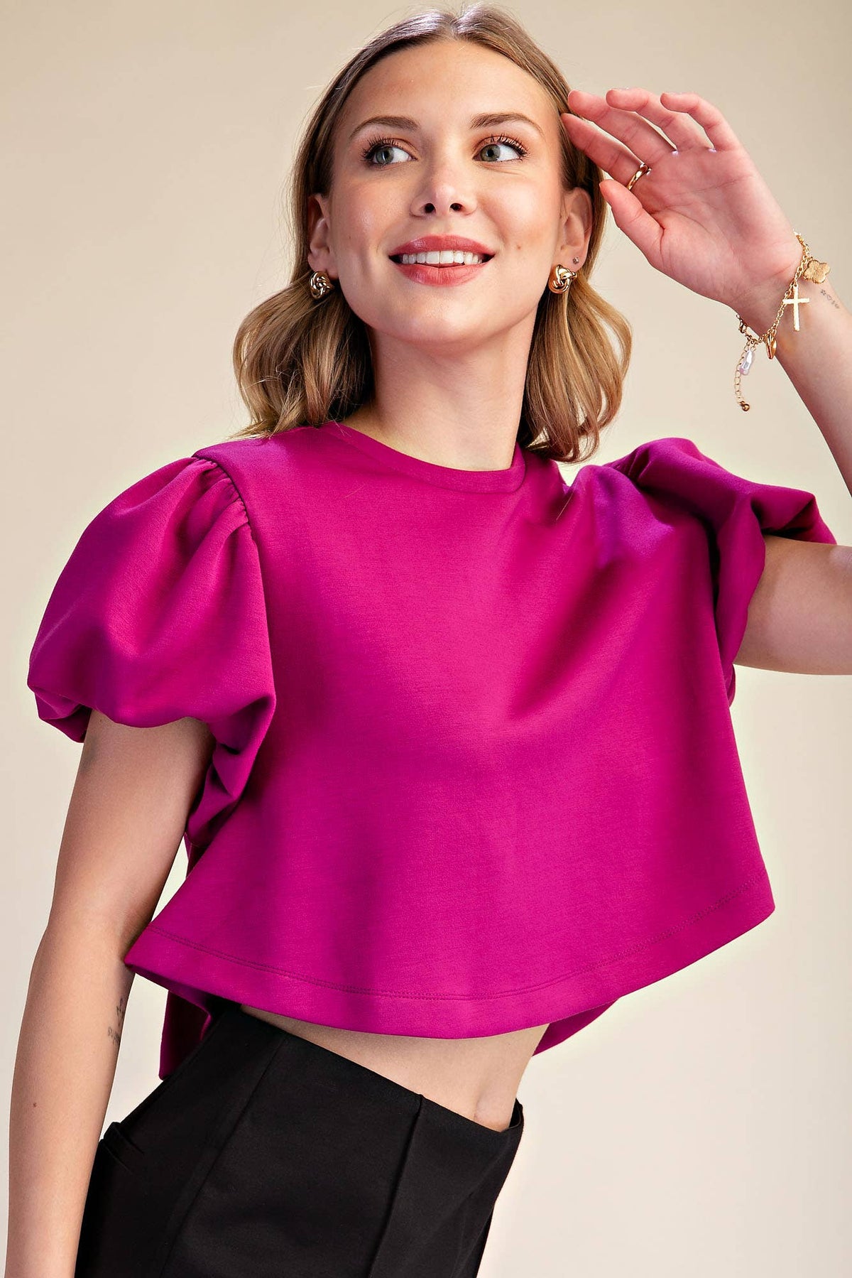Cropped Puff Sleeve Top *More Colors Available*
