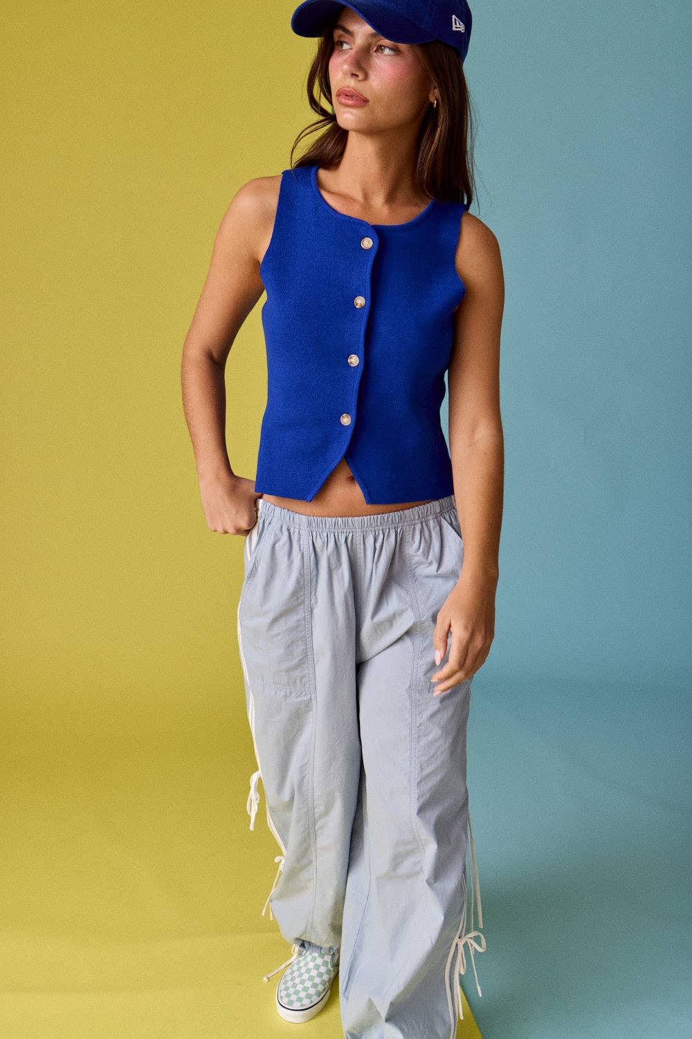 Audrey Sleeveless Button Up Top