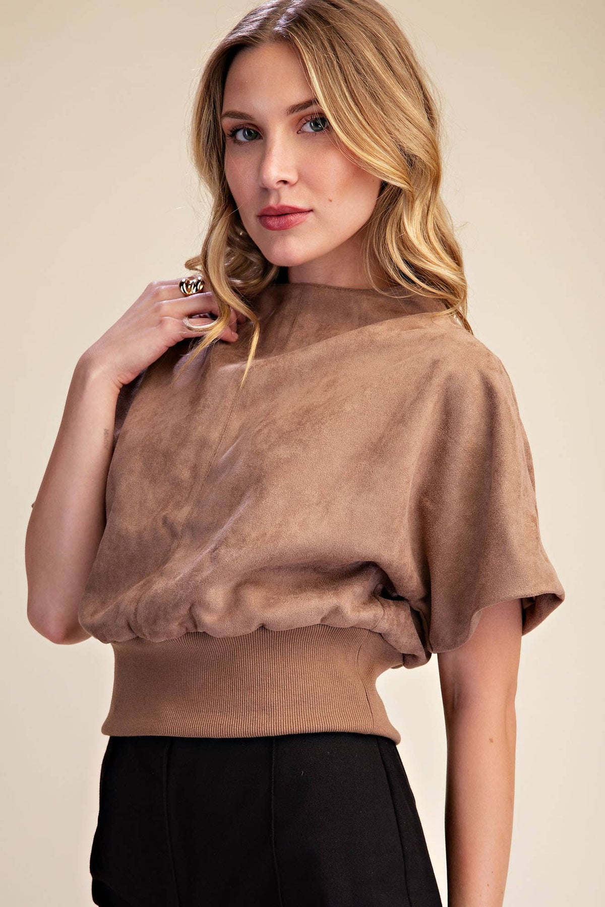 Mock Neck Suede Top
