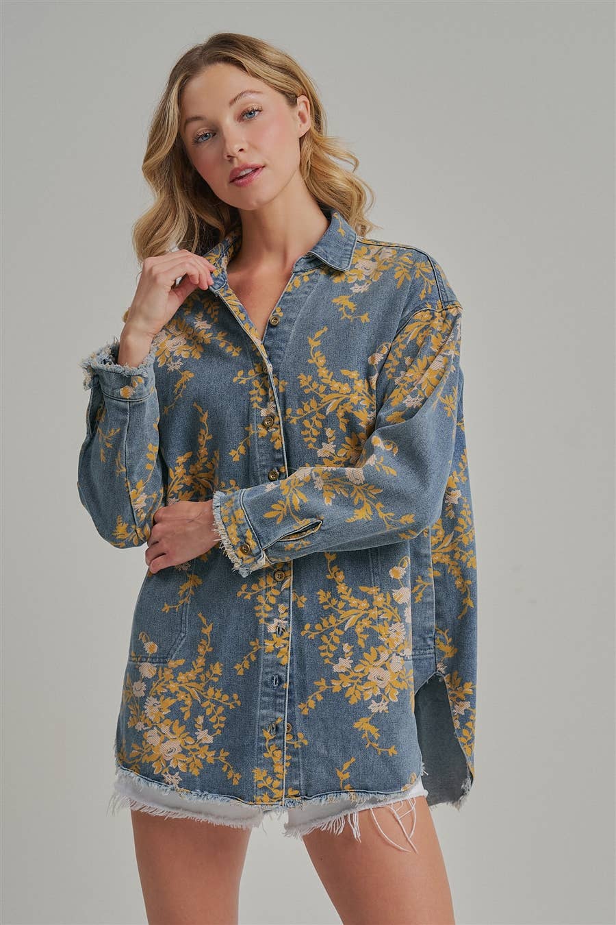 FLORAL DENIM SHIRT