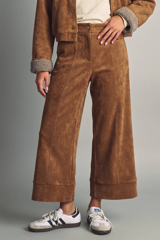 SUEDE STRAIGHT WIDE LEG PANTS