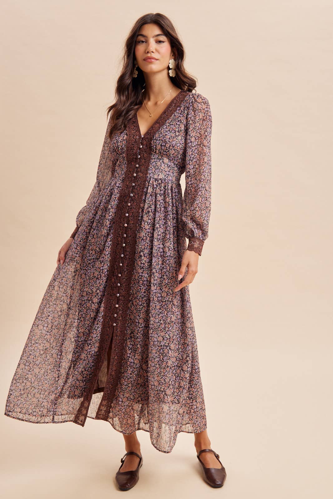 LACE TRIM FLORAL MAXI