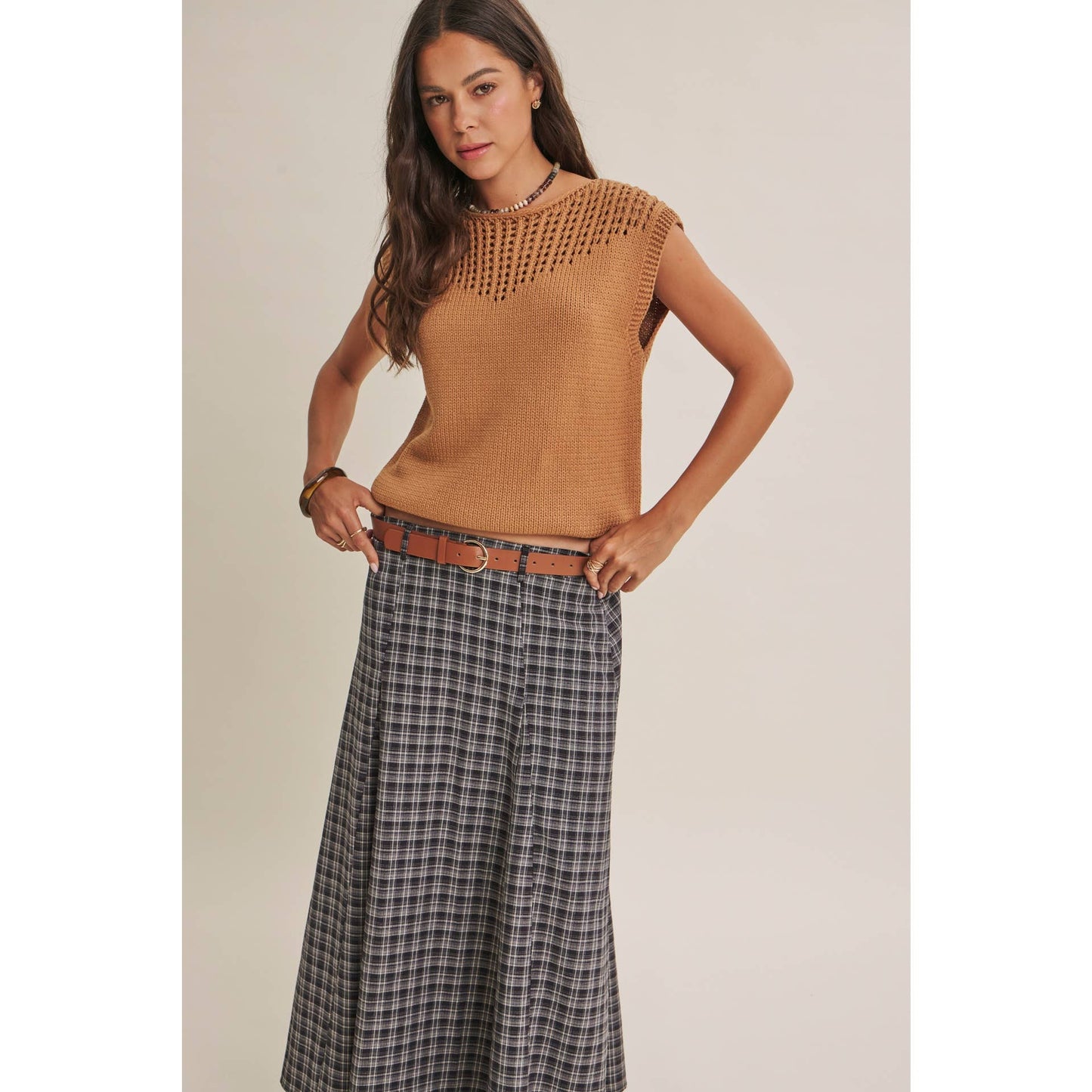 PLAID MAXI SKIRT WITH BELT