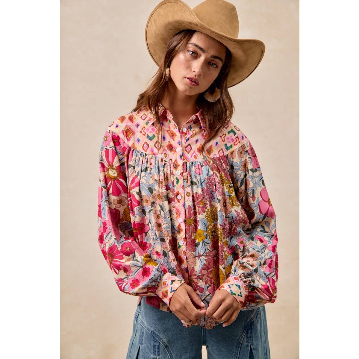 FLORAL PRINT DETAIL BLOUSE