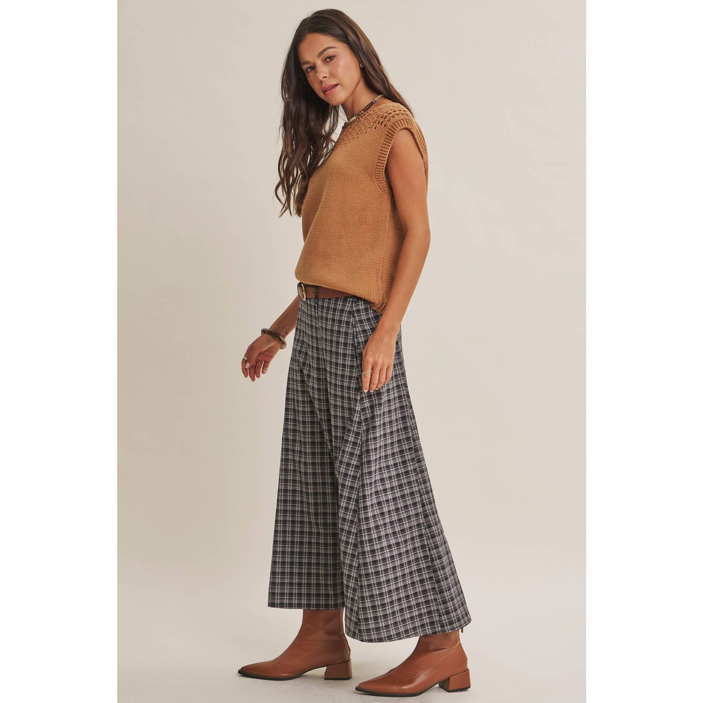 PLAID MAXI SKIRT WITH BELT