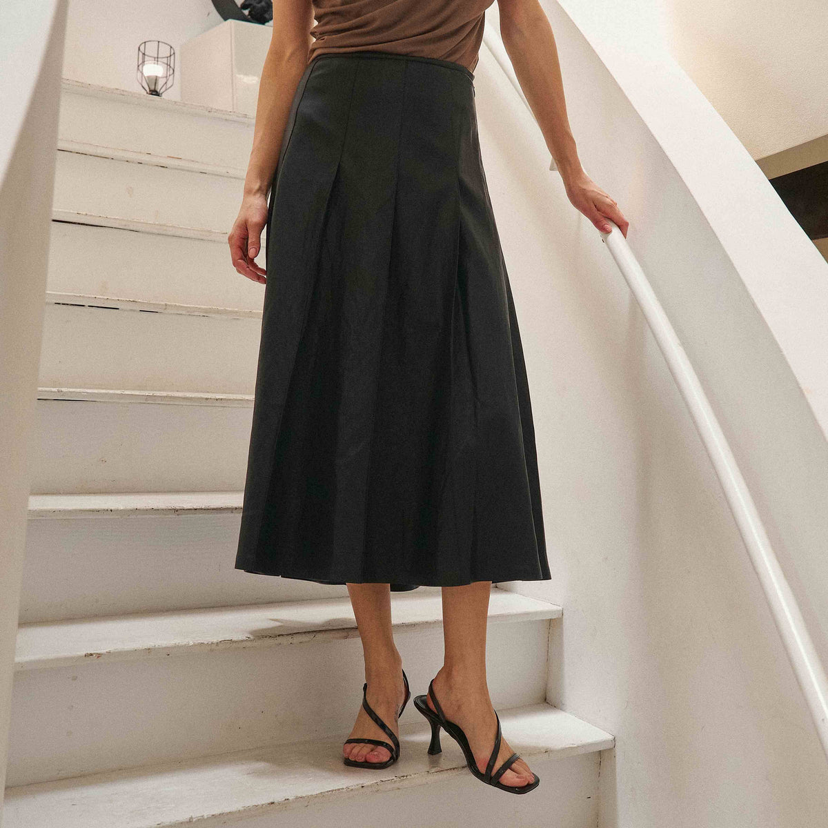 Leather Pleated Midi Skirt