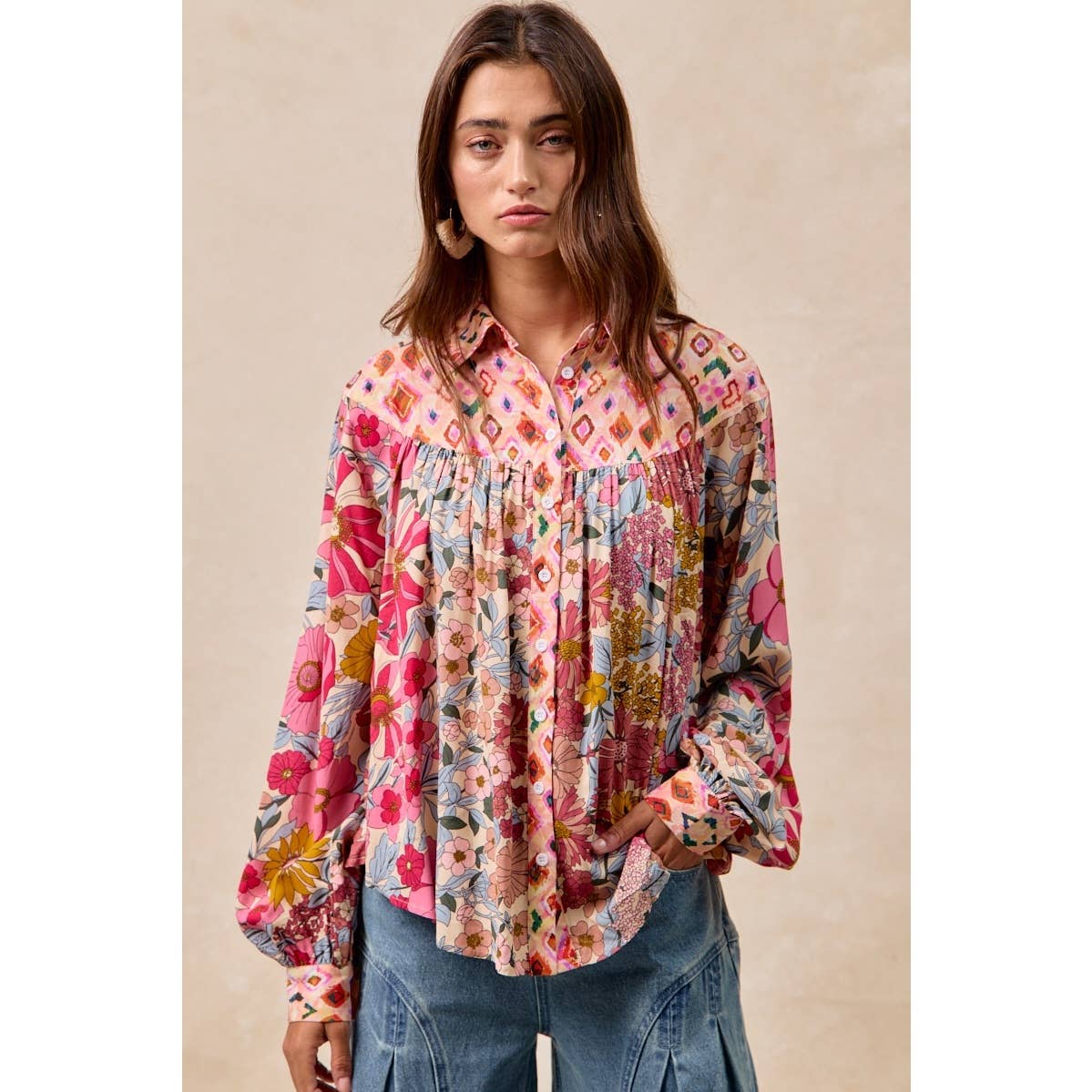 FLORAL PRINT DETAIL BLOUSE