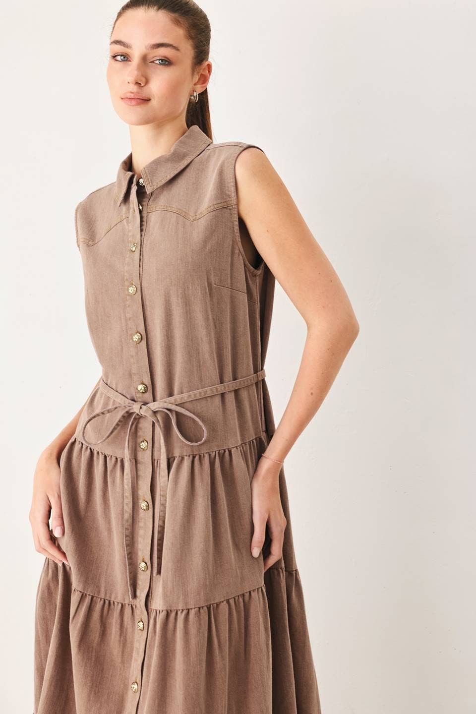 Solid woven midi dress