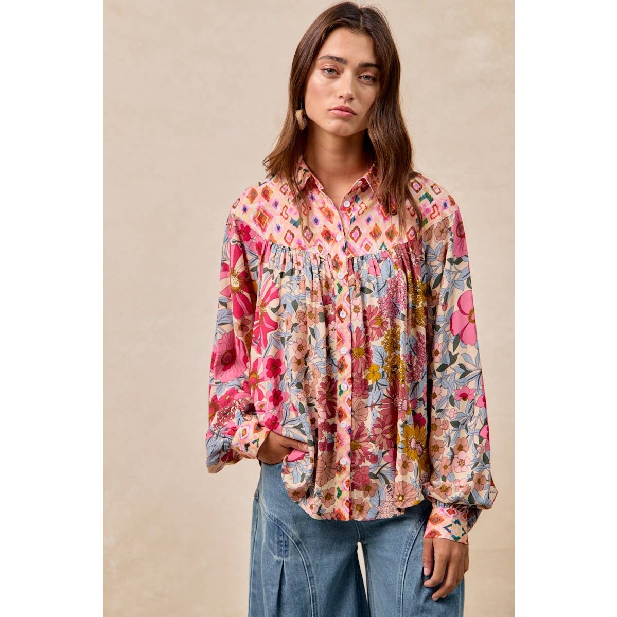 FLORAL PRINT DETAIL BLOUSE