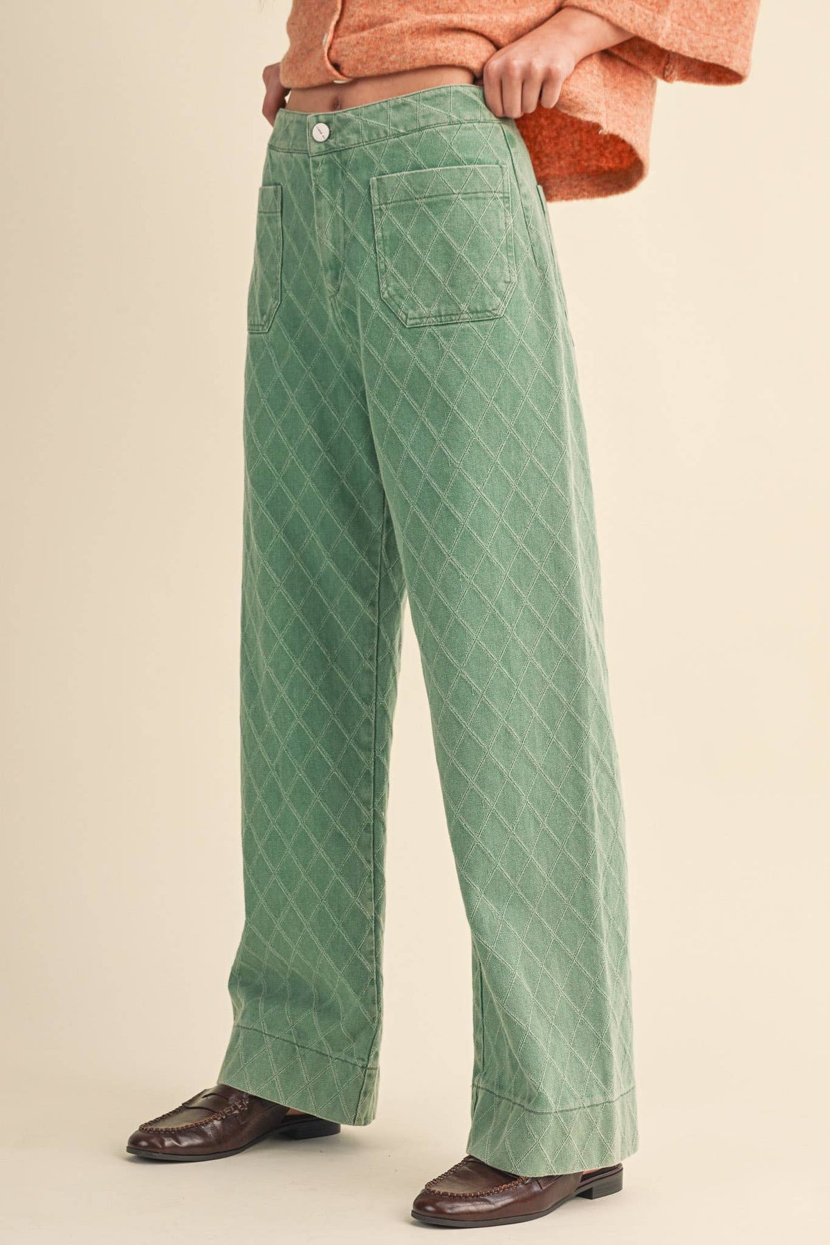 QUILTED WIDE LEG PANTS
