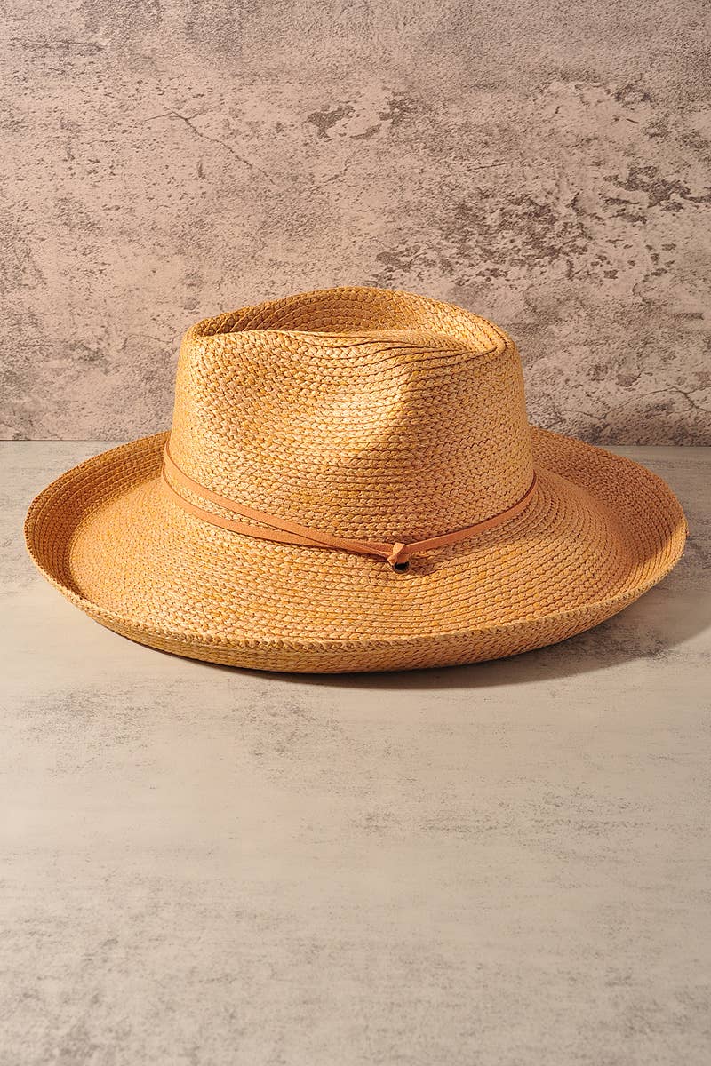 Wide Brim Woven Straw Cowboy Hat with Chin Strap