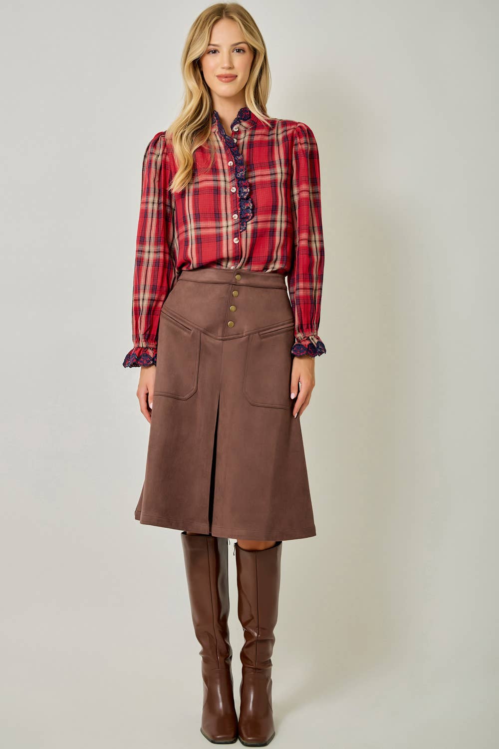 Embroidered Lace Plaid Blouse
