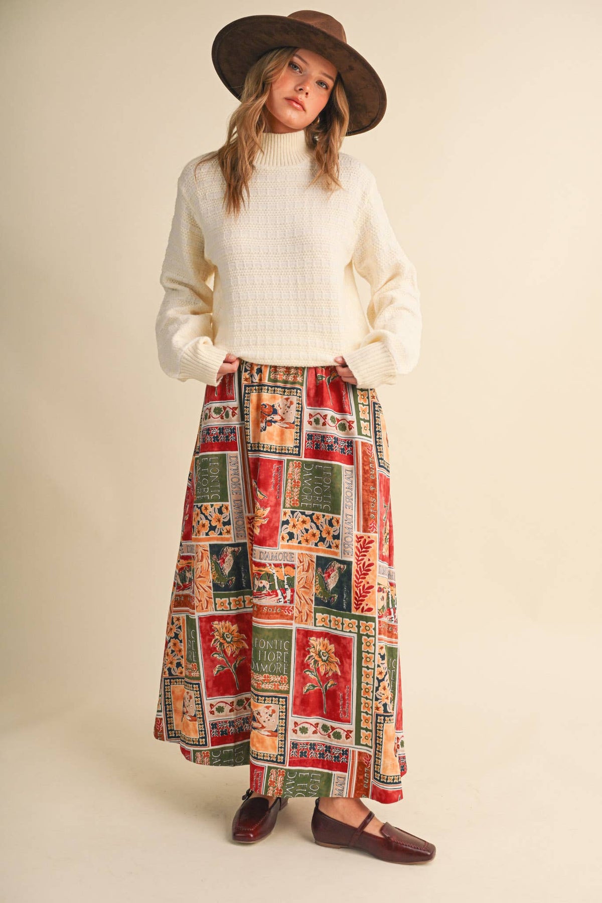PATCH PRINT MIDI SKIRT