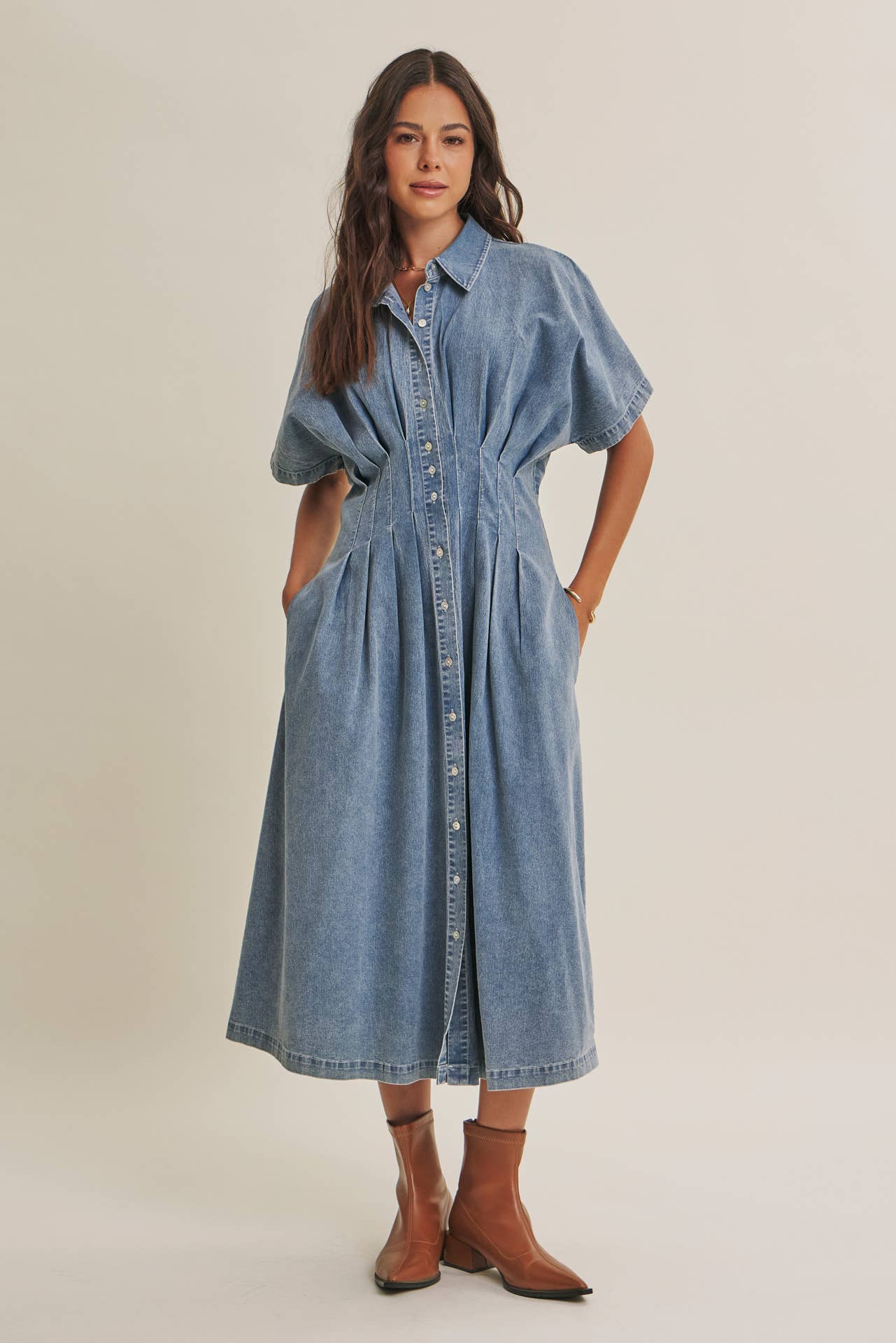 BUTTON-DOWN DENIM DRESS
