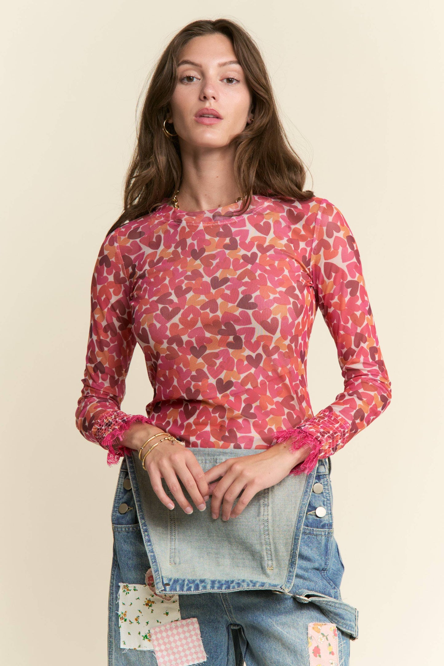 HEART LACE MESH TOP