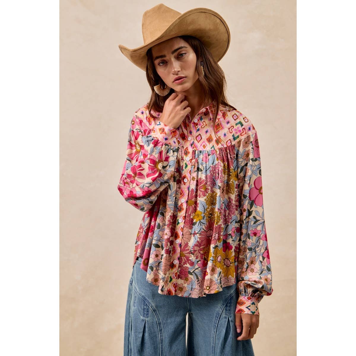 FLORAL PRINT DETAIL BLOUSE