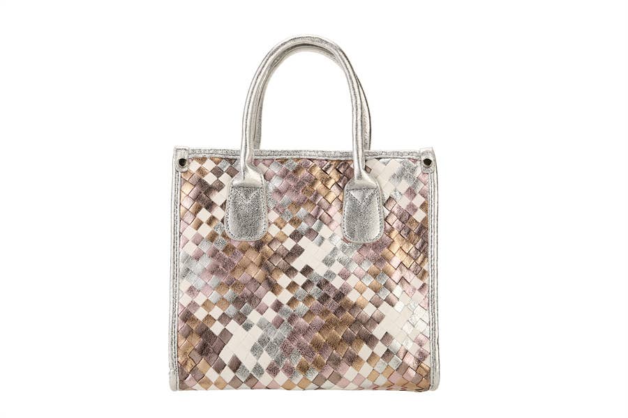 Ladies Woven Faux Leather Multi Color Tote Handbag