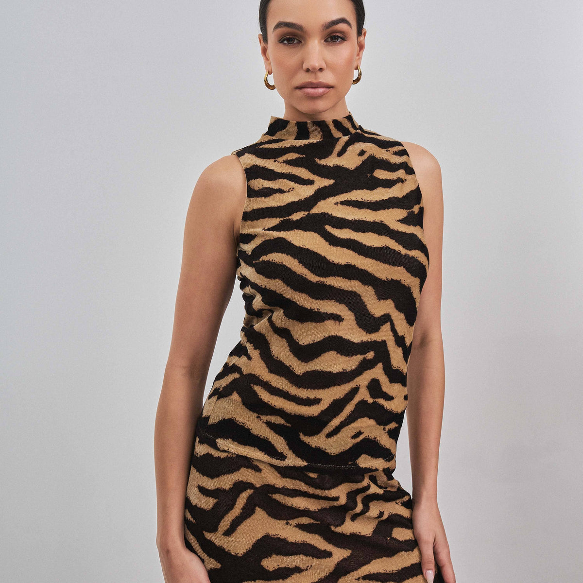 Tiger print mock neck top