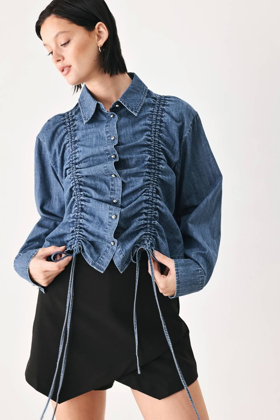 Denim Ruched Top