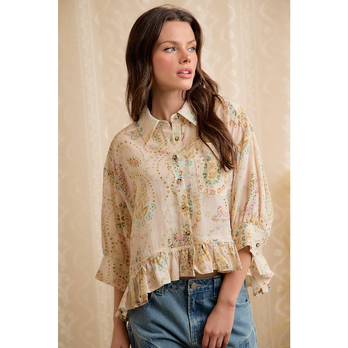 FLORAL BUTTON DOWN BLOUSE