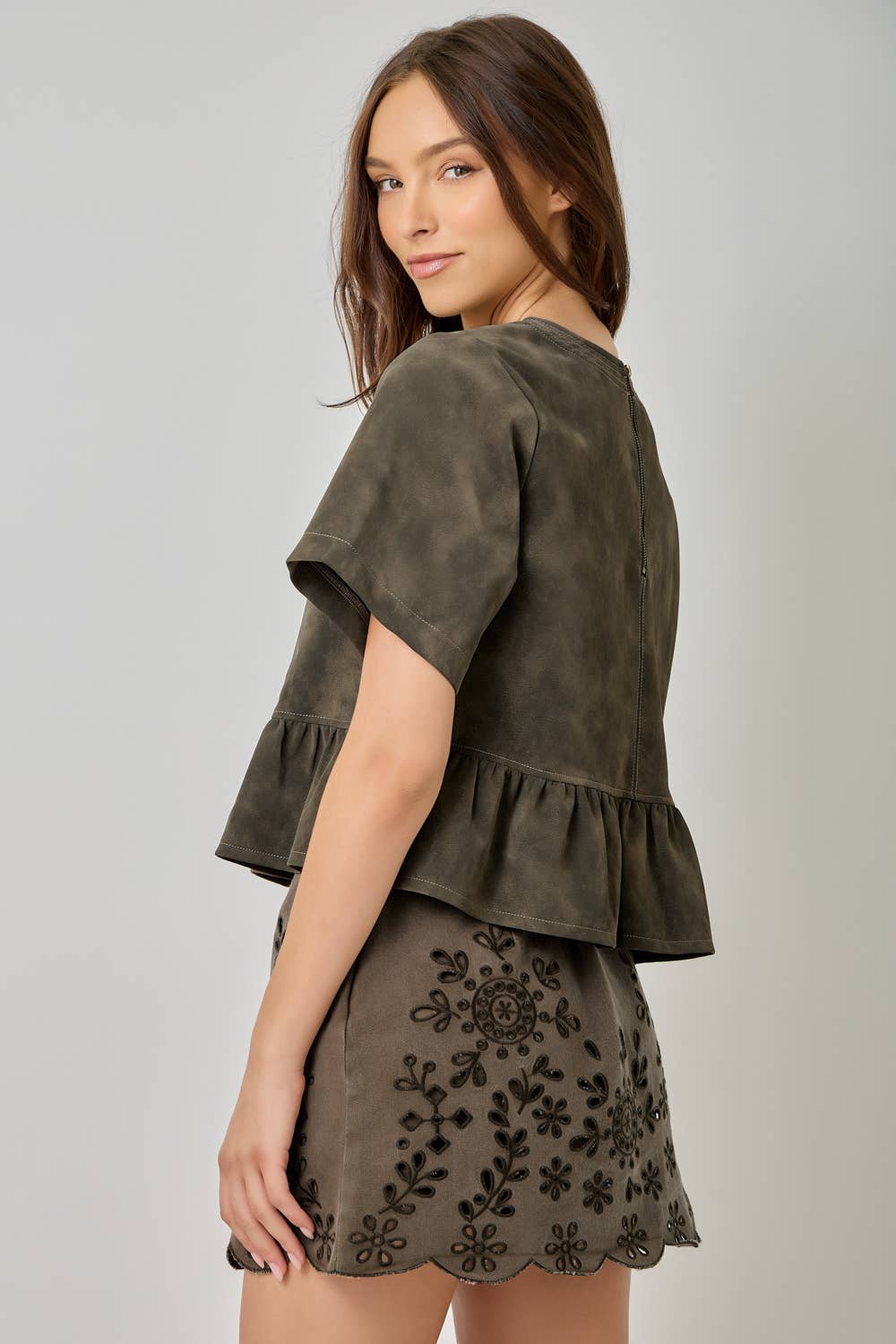 Vintage Faux Leather Peplum Top