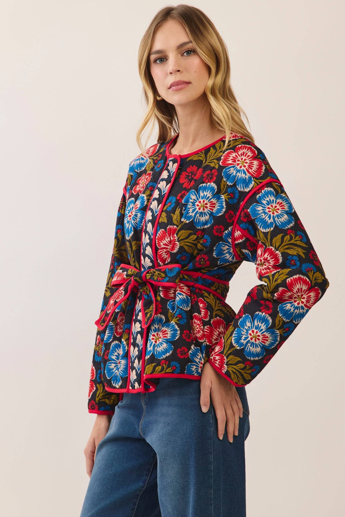 Floral print belted jacket