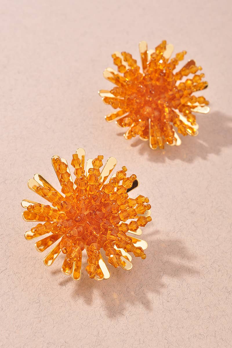 METAL BEADED SUNBURST STATEMENT EARRINGS