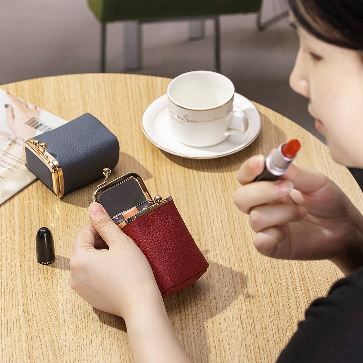 Leather Pocket Wallet with Mirror