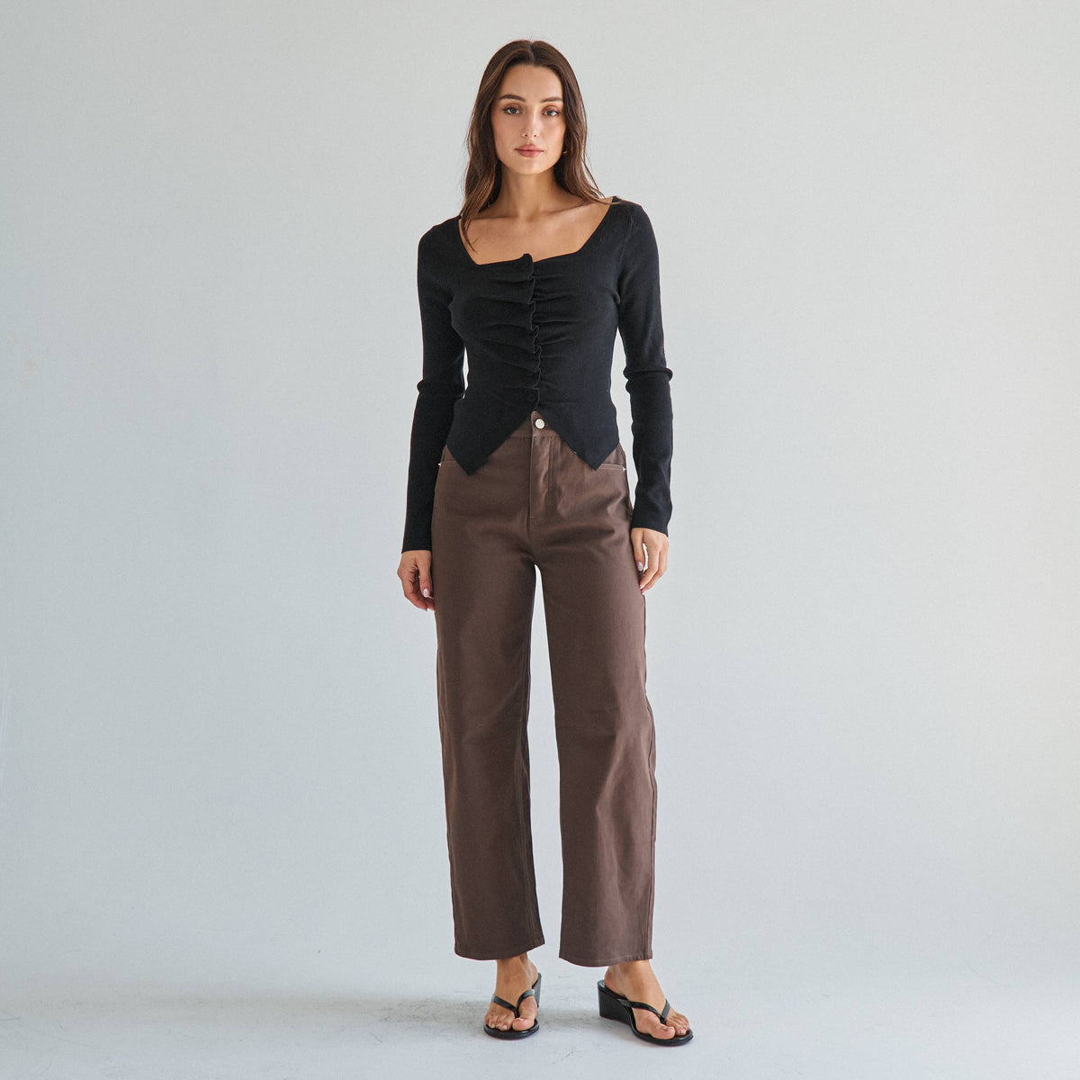 Pleated split knit top