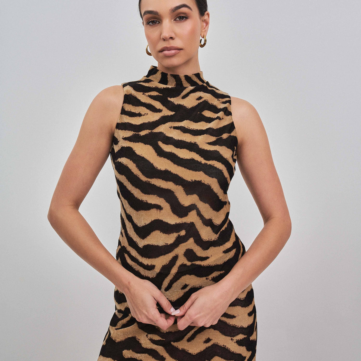 Tiger print mock neck top