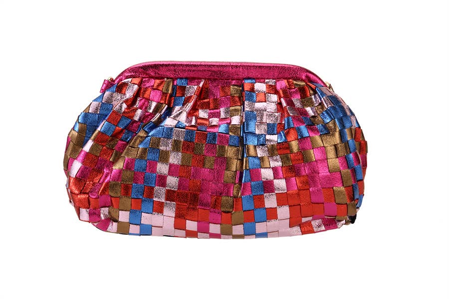Ladies Woven Faux Leather Multi Color Clutch Handbag