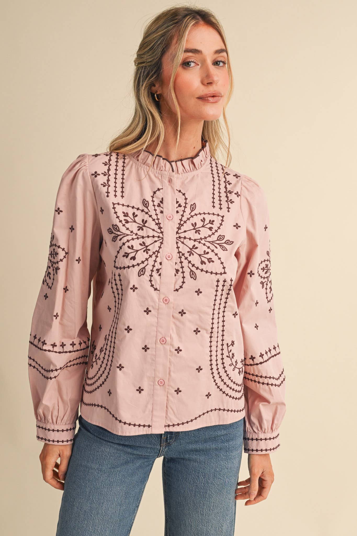 EMBROIDERED BUTTON UP TOP