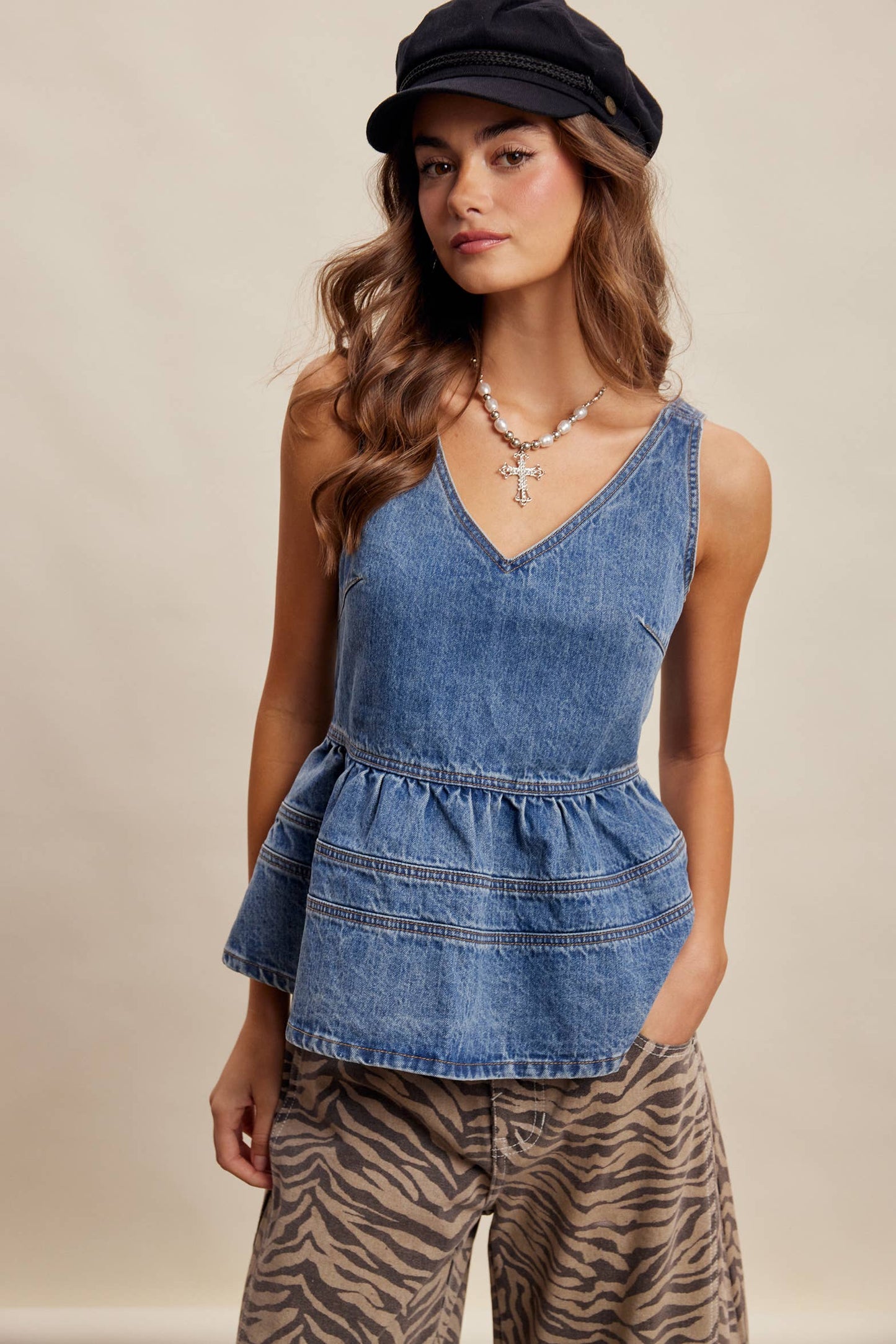 Denim Peplum Tank Top