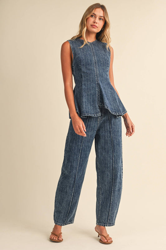 DENIM PEPLUM & BARREL SET